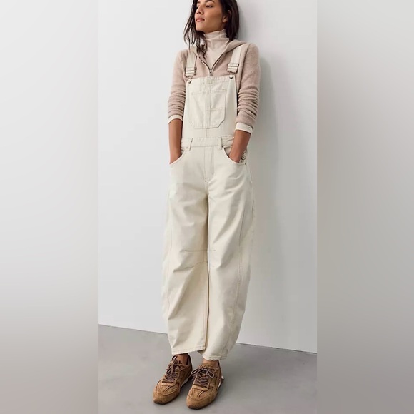 Free People Pants - Free people barrel overalls in size L colour milk